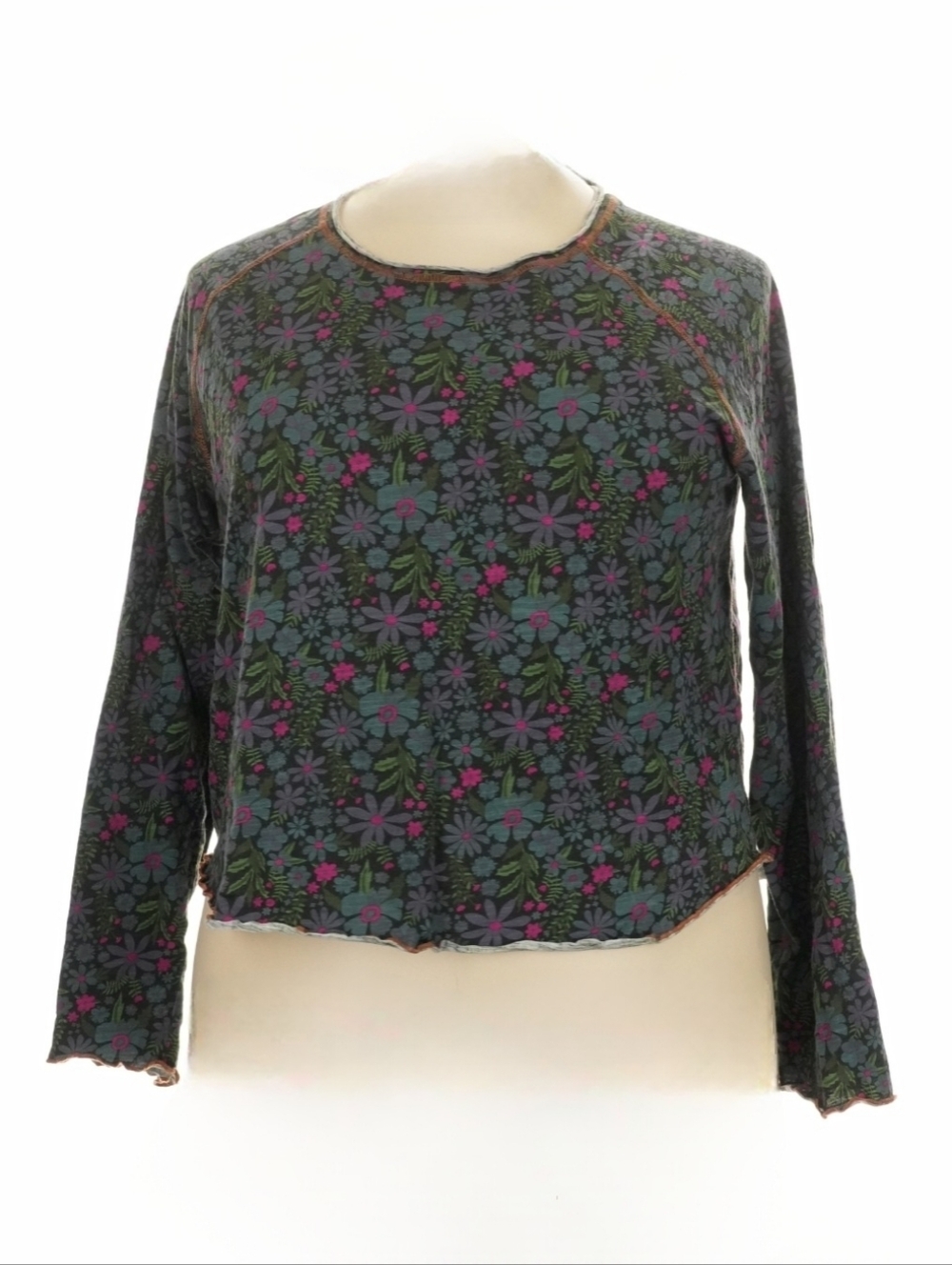 NATURAL LIFE Dark Green Floral Long Sleeve Crewneck Shirt - Picture 5 of 8